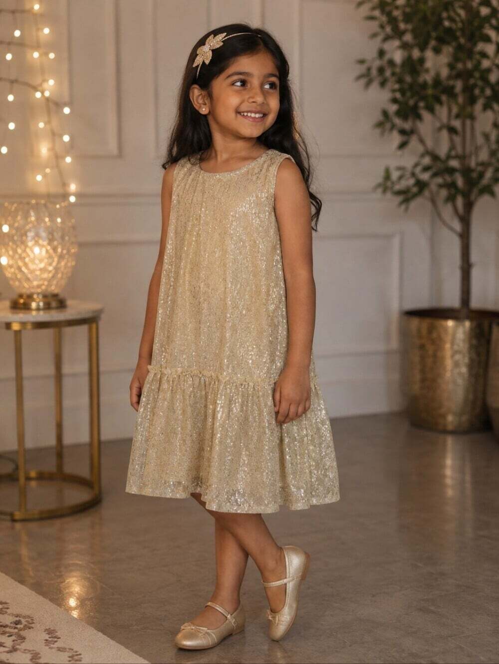 Zara Kids Gold Metallic Drop Waist Party Dress Size 6 116 NWT Holiday Girls